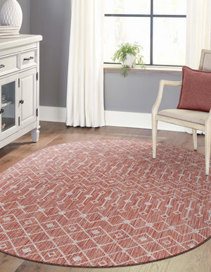 Rust Red 3' 1 x 5' 3 Outdoor Trellis Oval Area Rug Weather Resistant for Patio, Deck, Terrace, Balcony, Porch Geometric Design Water Safe Outside Carpet for Sale at Rug Engine