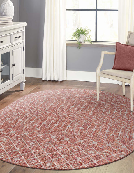 Rust Red 3' 1 x 5' 3 Outdoor Trellis Oval Area Rug Weather Resistant for Patio, Deck, Terrace, Balcony, Porch Geometric Design Water Safe Outside Carpet for Sale at Rug Engine