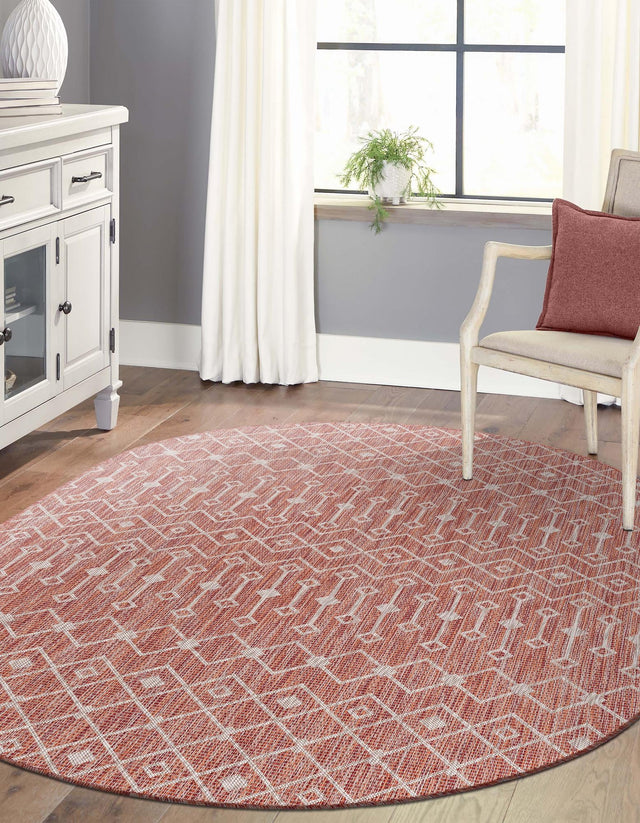 Rust Red 3' 1 x 5' 3 Outdoor Trellis Oval Area Rug Weather Resistant for Patio, Deck, Terrace, Balcony, Porch Geometric Design Water Safe Outside Carpet for Sale at Rug Engine