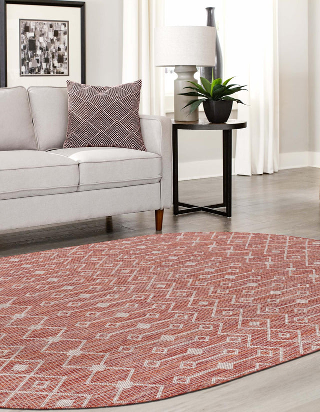 Rust Red 3' 1 x 5' 3 Outdoor Trellis Oval Area Rug Weather Resistant for Patio, Deck, Terrace, Balcony, Porch Geometric Design Water Safe Outside Carpet for Sale at Rug Engine