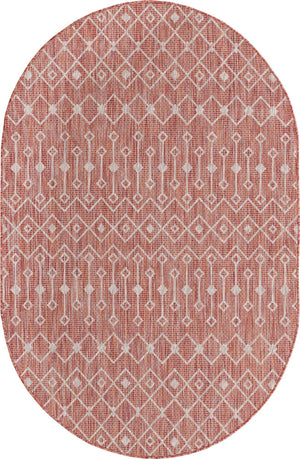 Rust Red 5' 3 x 8' Outdoor Trellis Oval Area Rug Weather Resistant for Patio, Deck, Terrace, Balcony, Porch Geometric Design Water Safe Outside Carpet for Sale at Rug Engine