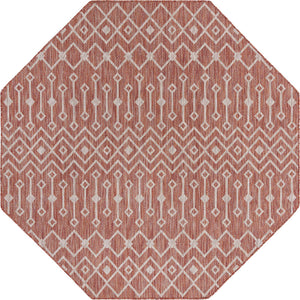 Rust Red 7' 10 x 7' 10 Outdoor Trellis Octagon Area Rug Weather Resistant for Patio, Deck, Terrace, Balcony, Porch Geometric Design Water Safe Outside Carpet for Sale at Rug Engine