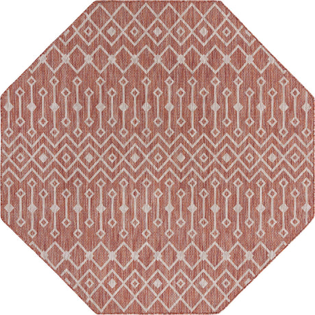 Rust Red 7' 10 x 7' 10 Outdoor Trellis Octagon Area Rug Weather Resistant for Patio, Deck, Terrace, Balcony, Porch Geometric Design Water Safe Outside Carpet for Sale at Rug Engine