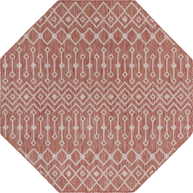 Rust Red 7' 10 x 7' 10 Outdoor Trellis Octagon Area Rug Weather Resistant for Patio, Deck, Terrace, Balcony, Porch Geometric Design Water Safe Outside Carpet for Sale at Rug Engine