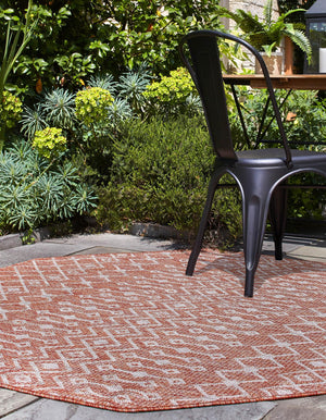 Rust Red 5' 3 x 5' 3 Outdoor Trellis Octagon Area Rug Weather Resistant for Patio, Deck, Terrace, Balcony, Porch Geometric Design Water Safe Outside Carpet for Sale at Rug Engine