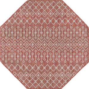 Rust Red 5' 3 x 5' 3 Outdoor Trellis Octagon Area Rug Weather Resistant for Patio, Deck, Terrace, Balcony, Porch Geometric Design Water Safe Outside Carpet for Sale at Rug Engine