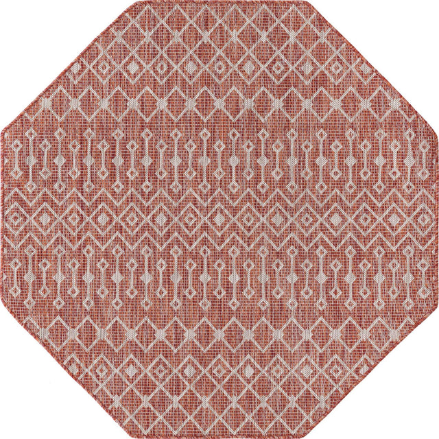 Rust Red 5' 3 x 5' 3 Outdoor Trellis Octagon Area Rug Weather Resistant for Patio, Deck, Terrace, Balcony, Porch Geometric Design Water Safe Outside Carpet for Sale at Rug Engine