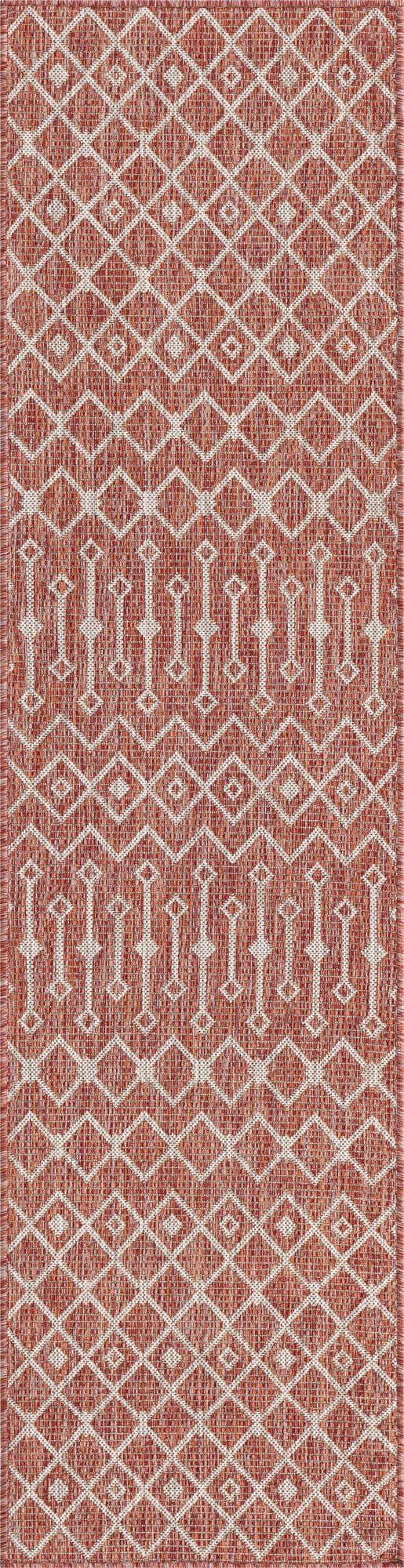 Rust Red 2' x 8' Outdoor Trellis Runner Area Rug Weather Resistant for Patio, Deck, Terrace, Balcony, Porch Geometric Design Water Safe Outside Carpet for Sale at Rug Engine