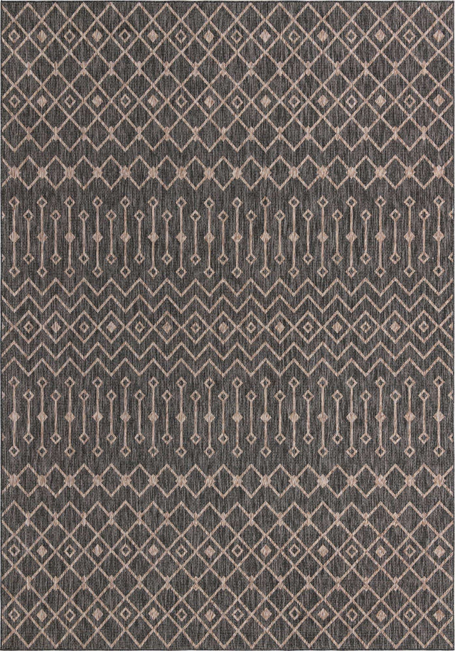 Charcoal Gray 10' x 14' 1 Outdoor Trellis Rectangle Area Rug Weather Resistant for Patio, Deck, Terrace, Balcony, Porch Geometric Design Water Safe Outside Carpet for Sale at Rug Engine