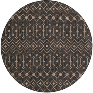 Charcoal Gray 7' 10 x 7' 10 Outdoor Trellis Round Area Rug Weather Resistant for Patio, Deck, Terrace, Balcony, Porch Geometric Design Water Safe Outside Carpet for Sale at Rug Engine