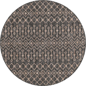 Charcoal Gray 5' 3 x 5' 3 Outdoor Trellis Round Area Rug Weather Resistant for Patio, Deck, Terrace, Balcony, Porch Geometric Design Water Safe Outside Carpet for Sale at Rug Engine