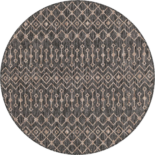 Charcoal Gray 5' 3 x 5' 3 Outdoor Trellis Round Area Rug Weather Resistant for Patio, Deck, Terrace, Balcony, Porch Geometric Design Water Safe Outside Carpet for Sale at Rug Engine
