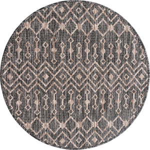 Charcoal Gray 3' 1 x 3' 1 Outdoor Trellis Round Area Rug Weather Resistant for Patio, Deck, Terrace, Balcony, Porch Geometric Design Water Safe Outside Carpet for Sale at Rug Engine