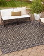 Charcoal Gray 7' 10 x 7' 10 Outdoor Trellis Square Area Rug Weather Resistant for Patio, Deck, Terrace, Balcony, Porch Geometric Design Water Safe Outside Carpet for Sale at Rug Engine