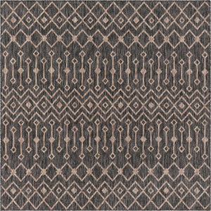 Charcoal Gray 7' 10 x 7' 10 Outdoor Trellis Square Area Rug Weather Resistant for Patio, Deck, Terrace, Balcony, Porch Geometric Design Water Safe Outside Carpet for Sale at Rug Engine