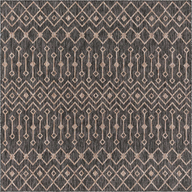 Charcoal Gray 7' 10 x 7' 10 Outdoor Trellis Square Area Rug Weather Resistant for Patio, Deck, Terrace, Balcony, Porch Geometric Design Water Safe Outside Carpet for Sale at Rug Engine