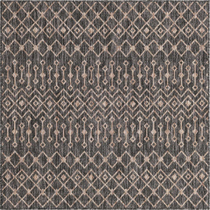 Charcoal Gray 5' 3 x 5' 3 Outdoor Trellis Square Area Rug Weather Resistant for Patio, Deck, Terrace, Balcony, Porch Geometric Design Water Safe Outside Carpet for Sale at Rug Engine