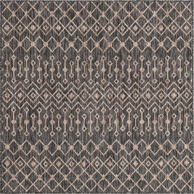 Charcoal Gray 5' 3 x 5' 3 Outdoor Trellis Square Area Rug Weather Resistant for Patio, Deck, Terrace, Balcony, Porch Geometric Design Water Safe Outside Carpet for Sale at Rug Engine