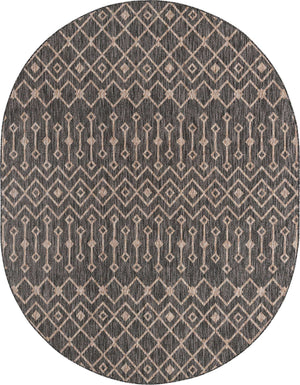 Charcoal Gray 7' 10 x 10' Outdoor Trellis Oval Area Rug Weather Resistant for Patio, Deck, Terrace, Balcony, Porch Geometric Design Water Safe Outside Carpet for Sale at Rug Engine