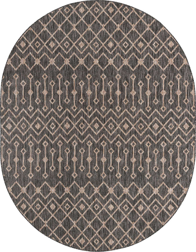 Charcoal Gray 7' 10 x 10' Outdoor Trellis Oval Area Rug Weather Resistant for Patio, Deck, Terrace, Balcony, Porch Geometric Design Water Safe Outside Carpet for Sale at Rug Engine