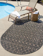 Charcoal Gray 7' 10 x 10' Outdoor Trellis Oval Area Rug Weather Resistant for Patio, Deck, Terrace, Balcony, Porch Geometric Design Water Safe Outside Carpet for Sale at Rug Engine