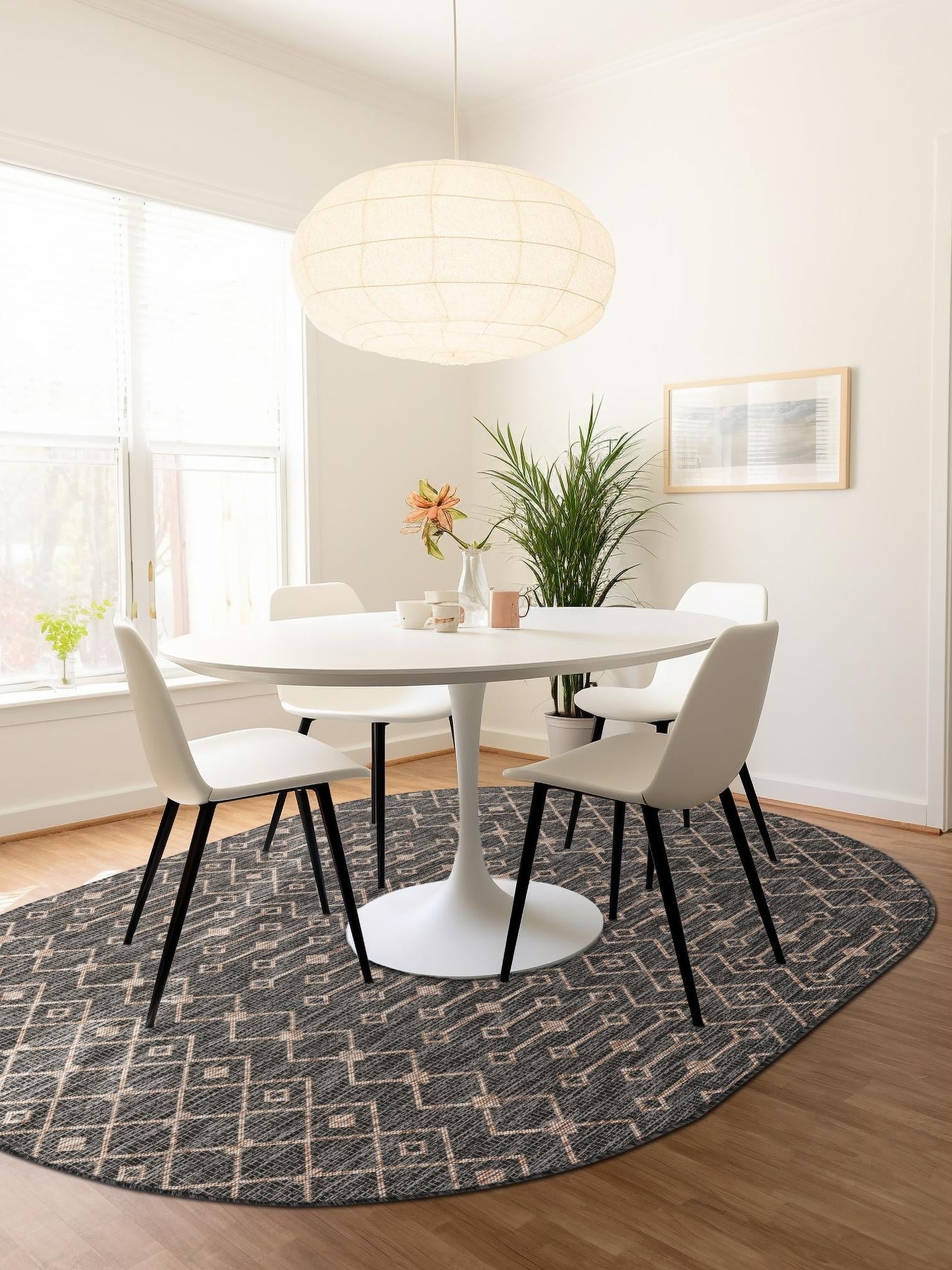 Charcoal Gray 5' 3 x 8' Outdoor Trellis Oval Area Rug Weather Resistant for Patio, Deck, Terrace, Balcony, Porch Geometric Design Water Safe Outside Carpet for Sale at Rug Engine