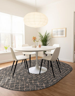 Charcoal Gray 5' 3 x 8' Outdoor Trellis Oval Area Rug Weather Resistant for Patio, Deck, Terrace, Balcony, Porch Geometric Design Water Safe Outside Carpet for Sale at Rug Engine