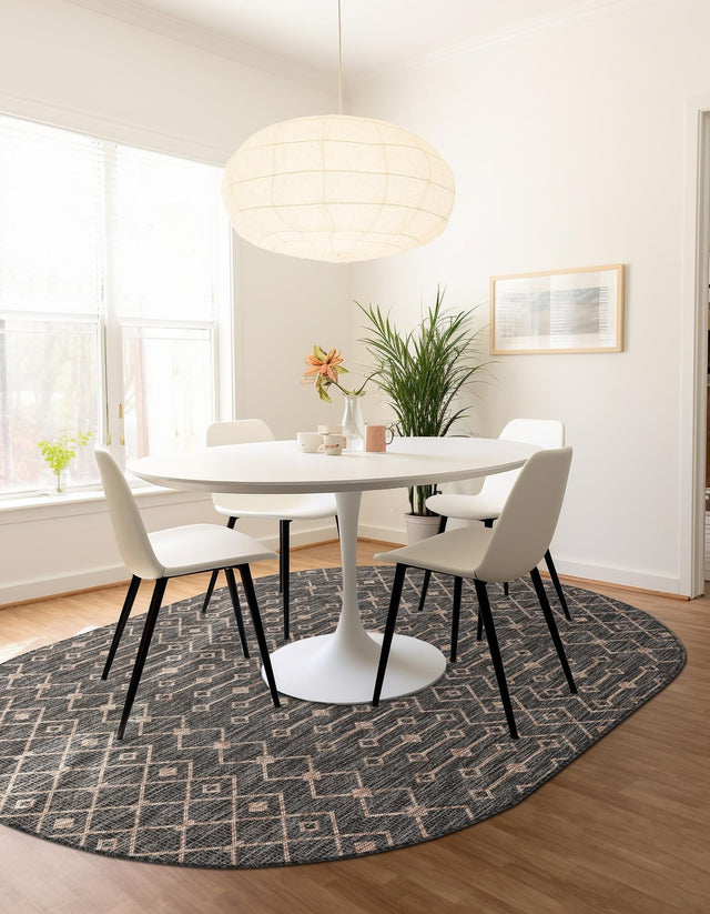 Charcoal Gray 7' 10 x 10' Outdoor Trellis Oval Area Rug Weather Resistant for Patio, Deck, Terrace, Balcony, Porch Geometric Design Water Safe Outside Carpet for Sale at Rug Engine