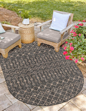 Charcoal Gray 3' 1 x 5' 3 Outdoor Trellis Oval Area Rug Weather Resistant for Patio, Deck, Terrace, Balcony, Porch Geometric Design Water Safe Outside Carpet for Sale at Rug Engine