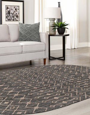 Charcoal Gray 7' 10 x 10' Outdoor Trellis Oval Area Rug Weather Resistant for Patio, Deck, Terrace, Balcony, Porch Geometric Design Water Safe Outside Carpet for Sale at Rug Engine