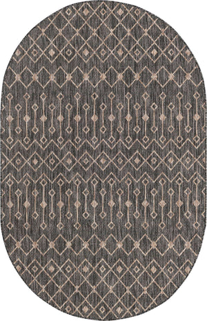 Charcoal Gray 5' 3 x 8' Outdoor Trellis Oval Area Rug Weather Resistant for Patio, Deck, Terrace, Balcony, Porch Geometric Design Water Safe Outside Carpet for Sale at Rug Engine