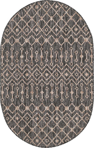 Charcoal Gray 3' 1 x 5' 3 Outdoor Trellis Oval Area Rug Weather Resistant for Patio, Deck, Terrace, Balcony, Porch Geometric Design Water Safe Outside Carpet for Sale at Rug Engine