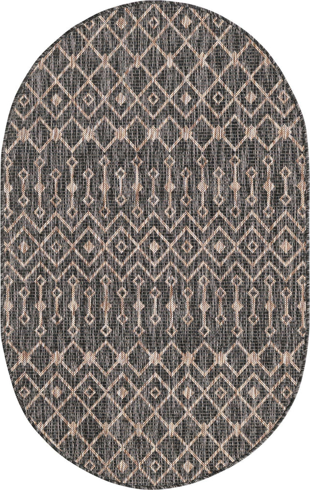 Charcoal Gray 3' 1 x 5' 3 Outdoor Trellis Oval Area Rug Weather Resistant for Patio, Deck, Terrace, Balcony, Porch Geometric Design Water Safe Outside Carpet for Sale at Rug Engine