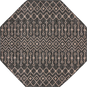 Charcoal Gray 7' 10 x 7' 10 Outdoor Trellis Octagon Area Rug Weather Resistant for Patio, Deck, Terrace, Balcony, Porch Geometric Design Water Safe Outside Carpet for Sale at Rug Engine