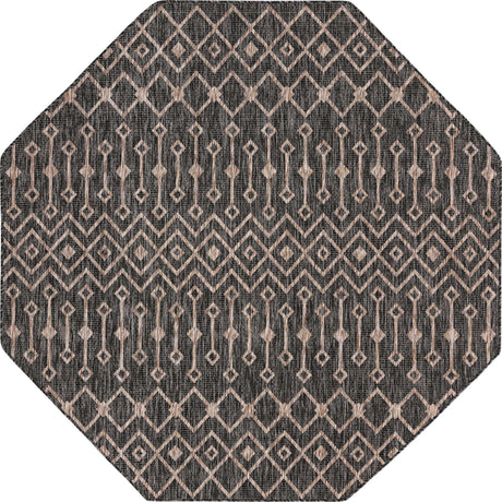 Charcoal Gray 7' 10 x 7' 10 Outdoor Trellis Octagon Area Rug Weather Resistant for Patio, Deck, Terrace, Balcony, Porch Geometric Design Water Safe Outside Carpet for Sale at Rug Engine