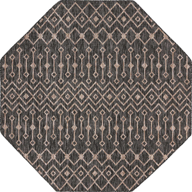 Charcoal Gray 7' 10 x 7' 10 Outdoor Trellis Octagon Area Rug Weather Resistant for Patio, Deck, Terrace, Balcony, Porch Geometric Design Water Safe Outside Carpet for Sale at Rug Engine