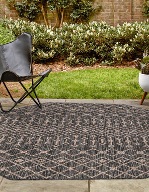Charcoal Gray 7' 10 x 7' 10 Outdoor Trellis Octagon Area Rug Weather Resistant for Patio, Deck, Terrace, Balcony, Porch Geometric Design Water Safe Outside Carpet for Sale at Rug Engine