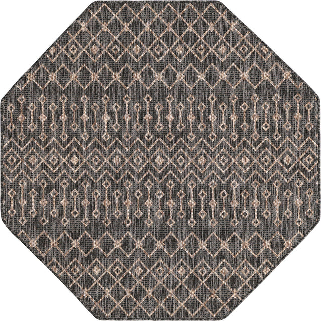 Charcoal Gray 5' 3 x 5' 3 Outdoor Trellis Octagon Area Rug Weather Resistant for Patio, Deck, Terrace, Balcony, Porch Geometric Design Water Safe Outside Carpet for Sale at Rug Engine