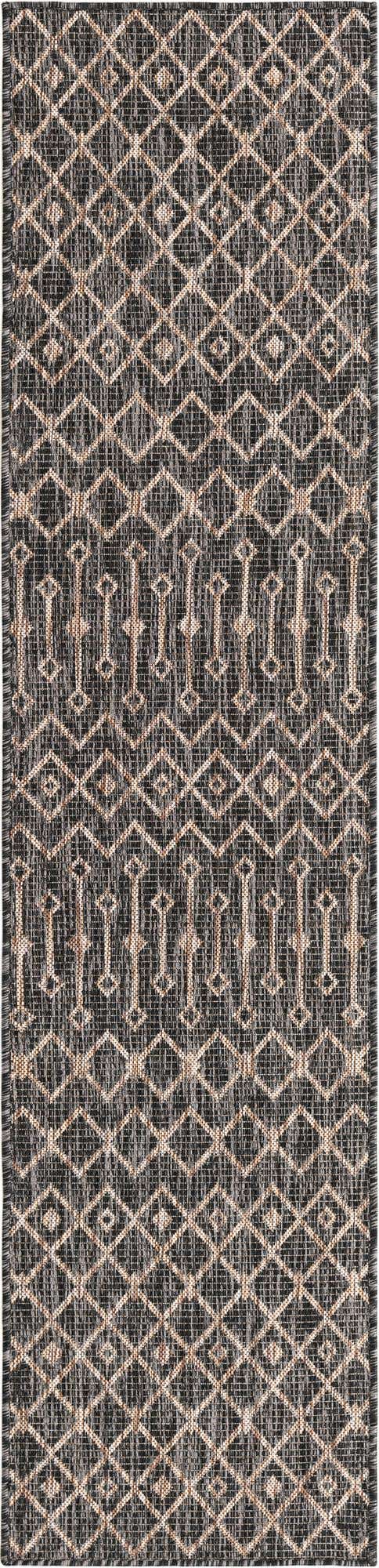 Charcoal Gray 2' x 8' Outdoor Trellis Runner Area Rug Weather Resistant for Patio, Deck, Terrace, Balcony, Porch Geometric Design Water Safe Outside Carpet for Sale at Rug Engine