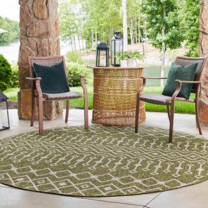 Green 13' 1 x 13' 1 Outdoor Trellis Round Area Rug Weather Resistant for Patio, Deck, Terrace, Balcony, Porch Geometric Design Water Safe Outside Carpet for Sale at Rug Engine