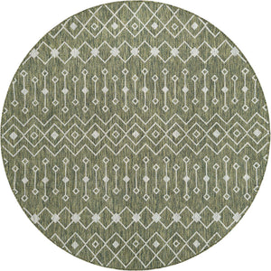 Green 7' 10 x 7' 10 Outdoor Trellis Round Area Rug Weather Resistant for Patio, Deck, Terrace, Balcony, Porch Geometric Design Water Safe Outside Carpet for Sale at Rug Engine