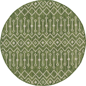 Green 5' 3 x 5' 3 Outdoor Trellis Round Area Rug Weather Resistant for Patio, Deck, Terrace, Balcony, Porch Geometric Design Water Safe Outside Carpet for Sale at Rug Engine