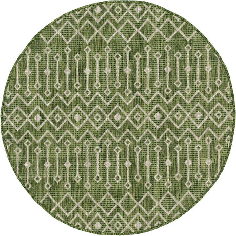 Green 5' 3 x 5' 3 Outdoor Trellis Round Area Rug Weather Resistant for Patio, Deck, Terrace, Balcony, Porch Geometric Design Water Safe Outside Carpet for Sale at Rug Engine