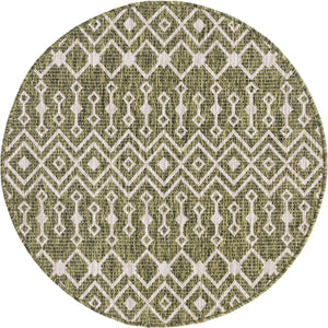 Green 3' 1 x 3' 1 Outdoor Trellis Round Area Rug Weather Resistant for Patio, Deck, Terrace, Balcony, Porch Geometric Design Water Safe Outside Carpet for Sale at Rug Engine