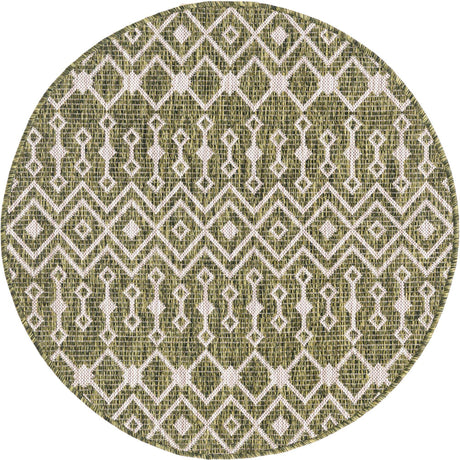 Green 3' 1 x 3' 1 Outdoor Trellis Round Area Rug Weather Resistant for Patio, Deck, Terrace, Balcony, Porch Geometric Design Water Safe Outside Carpet for Sale at Rug Engine