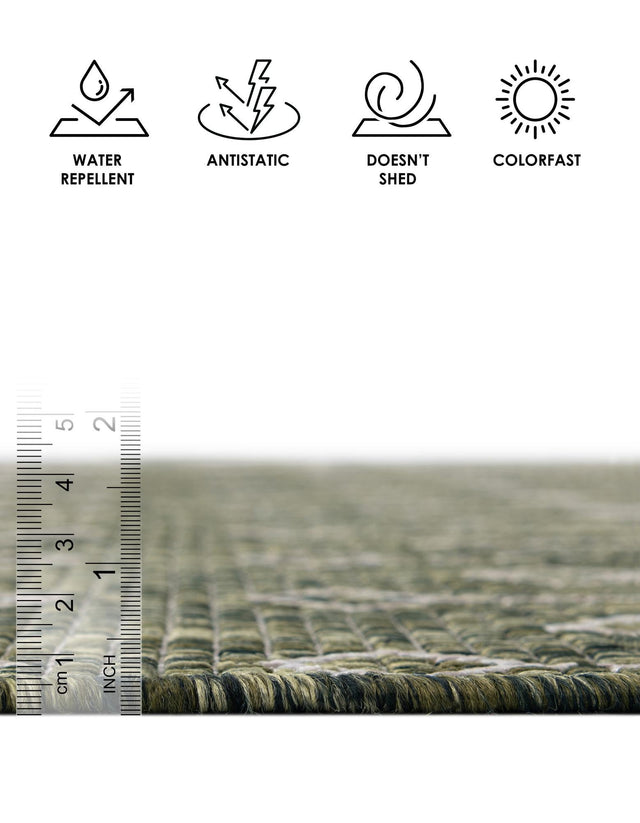 Green 13' 1 x 13' 1 Outdoor Trellis Square Area Rug Weather Resistant for Patio, Deck, Terrace, Balcony, Porch Geometric Design Water Safe Outside Carpet for Sale at Rug Engine
