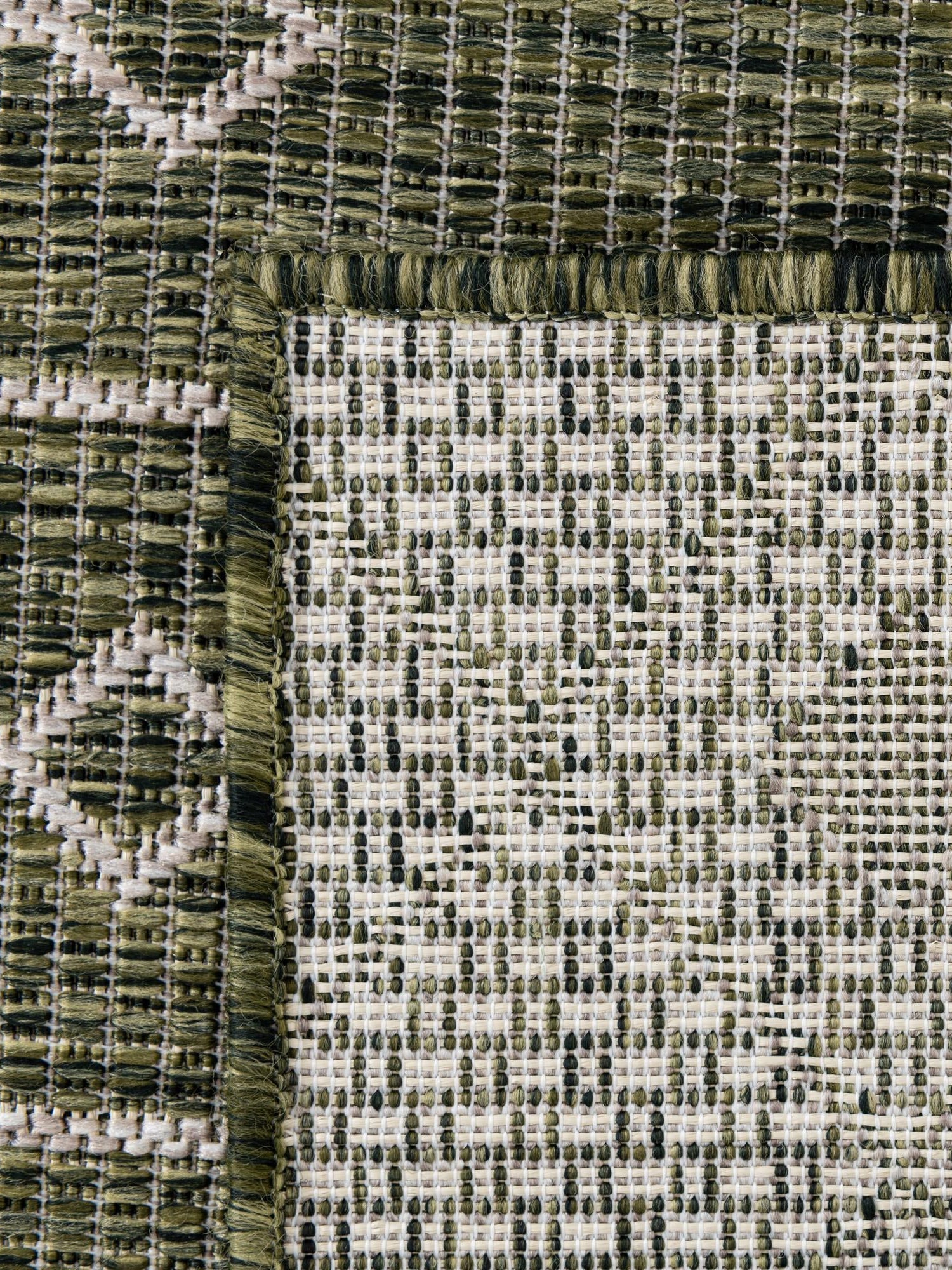 Green 13' 1 x 13' 1 Outdoor Trellis Square Area Rug Weather Resistant for Patio, Deck, Terrace, Balcony, Porch Geometric Design Water Safe Outside Carpet for Sale at Rug Engine
