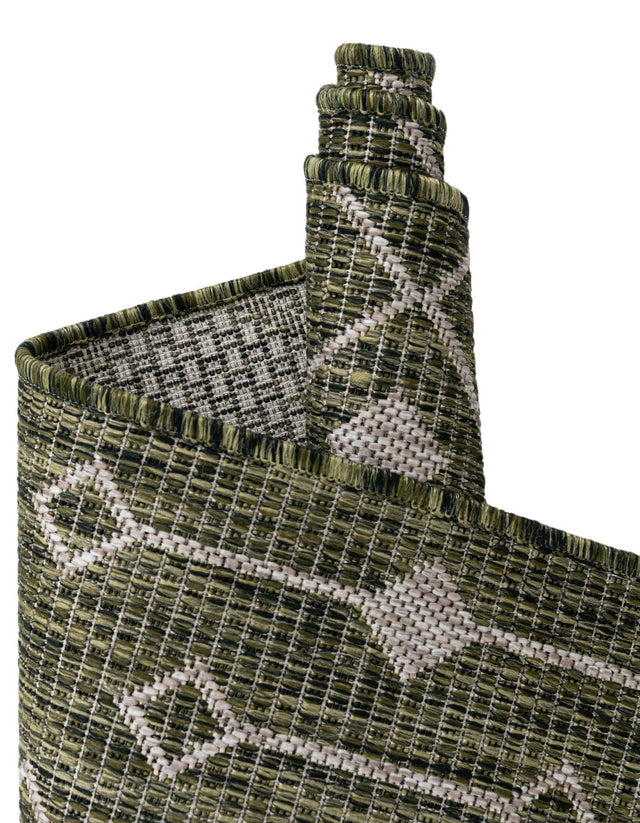 Green 5' 3 x 5' 3 Outdoor Trellis Square Area Rug Weather Resistant for Patio, Deck, Terrace, Balcony, Porch Geometric Design Water Safe Outside Carpet for Sale at Rug Engine