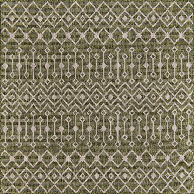 Green 7' 10 x 7' 10 Outdoor Trellis Square Area Rug Weather Resistant for Patio, Deck, Terrace, Balcony, Porch Geometric Design Water Safe Outside Carpet for Sale at Rug Engine