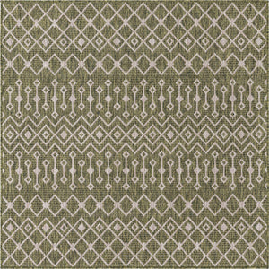 Green 5' 3 x 5' 3 Outdoor Trellis Square Area Rug Weather Resistant for Patio, Deck, Terrace, Balcony, Porch Geometric Design Water Safe Outside Carpet for Sale at Rug Engine